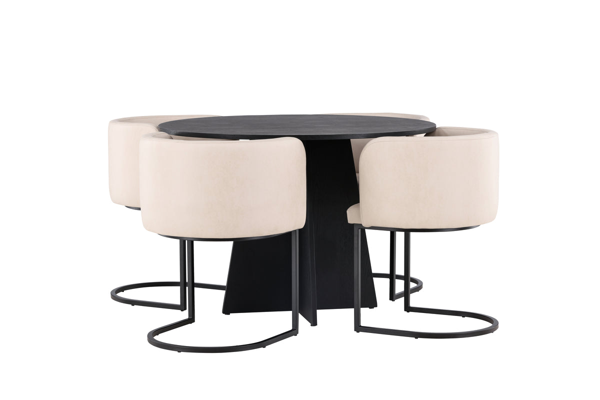 Venture Design Bootcut & Simrishamn Runda Matbord ⌀110 Svart + Matstolar Beige