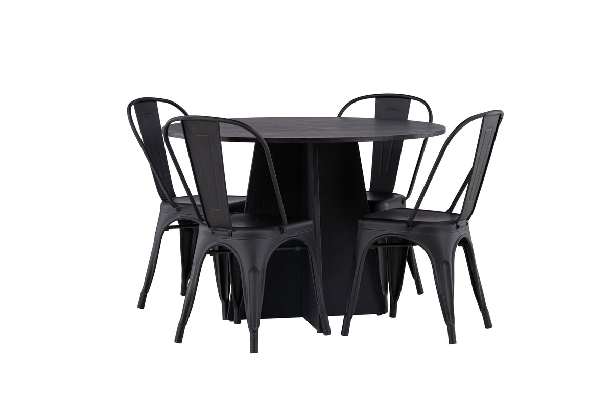 Venture Design Bootcut & Tempe Runda Matbord ⌀110 Svart + Matstolar 4-pack Svart