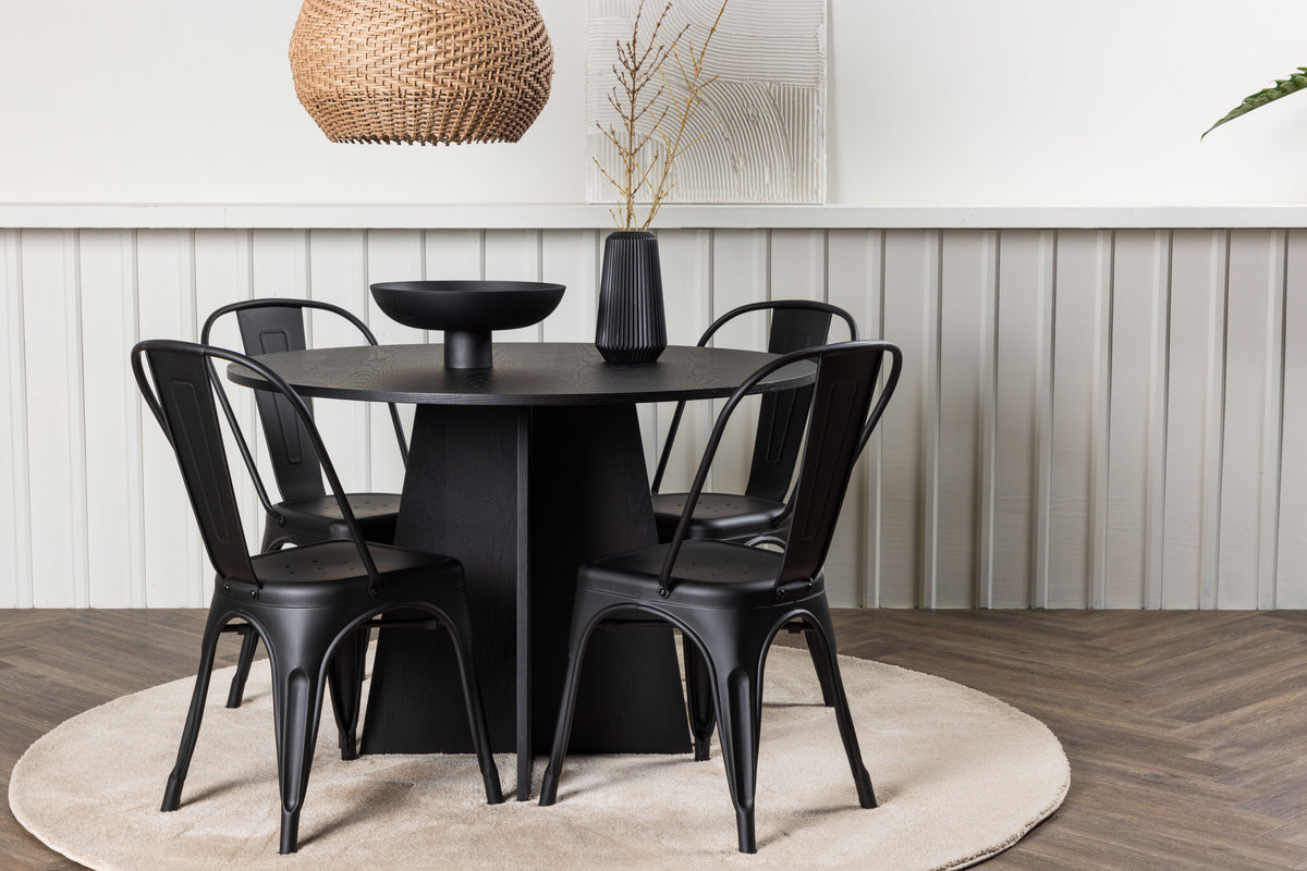 Venture Design Bootcut & Tempe Runda Matbord ⌀110 Svart + Matstolar 4-pack Svart