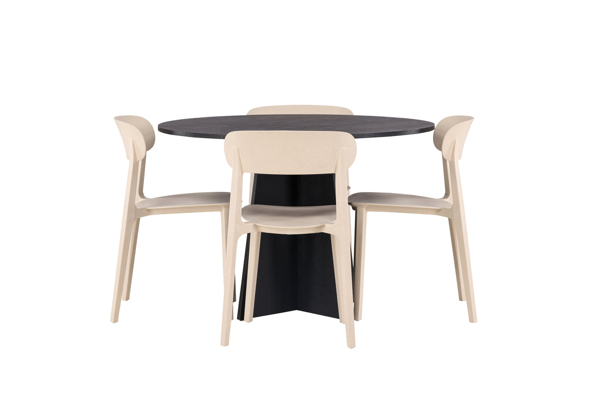 Venture Design Bootcut & Åstol Runda Matbord ⌀110 Svart + Matstolar 2-pack Beige