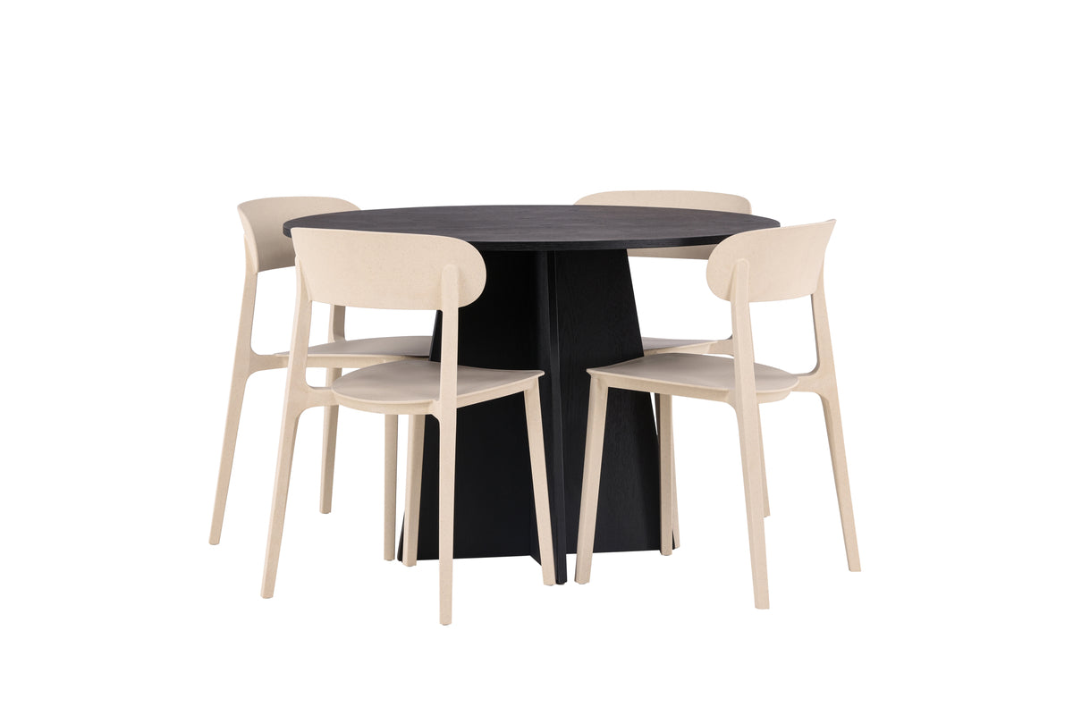 Venture Design Bootcut & Åstol Runda Matbord ⌀110 Svart + Matstolar 2-pack Beige
