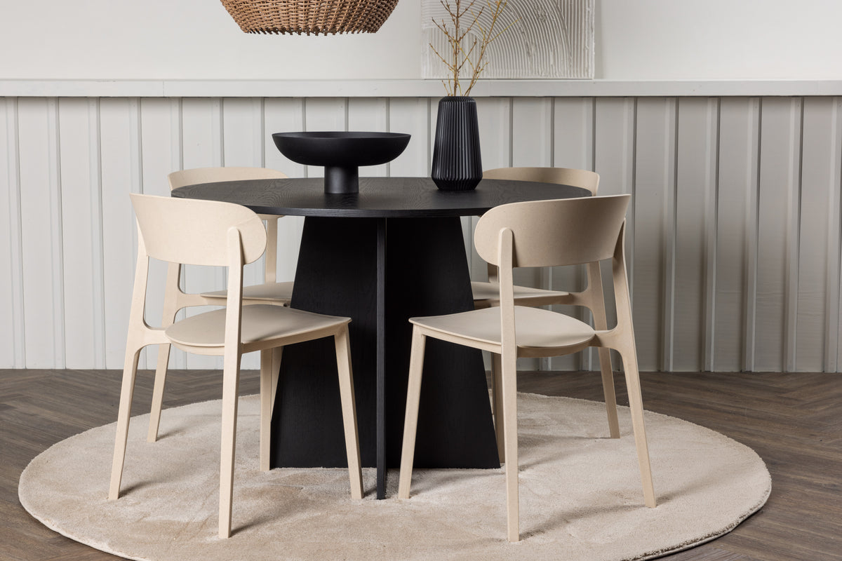Venture Design Bootcut & Åstol Runda Matbord ⌀110 Svart + Matstolar 2-pack Beige
