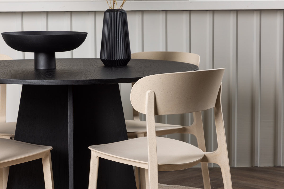 Venture Design Bootcut & Åstol Runda Matbord ⌀110 Svart + Matstolar 2-pack Beige