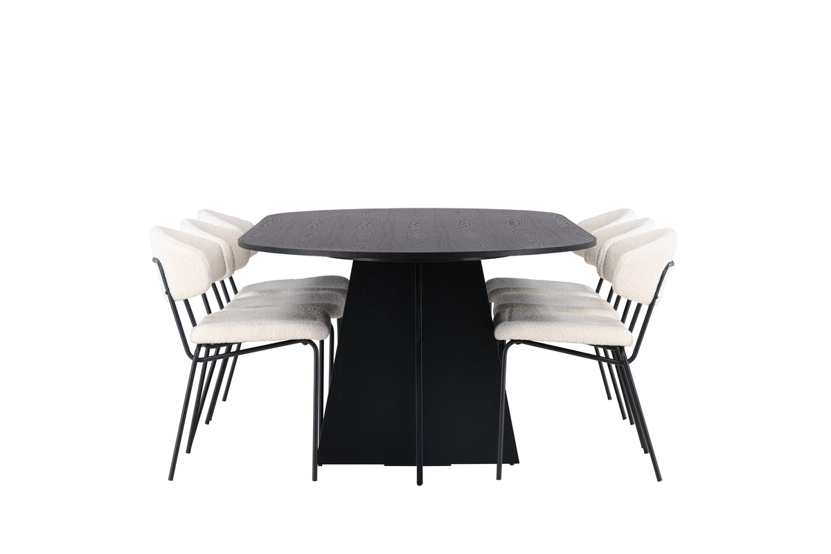 Venture Design Bootcut & Chico Ovala Matbord 230 x 115 Svart + Matstolar 2-pack Vit
