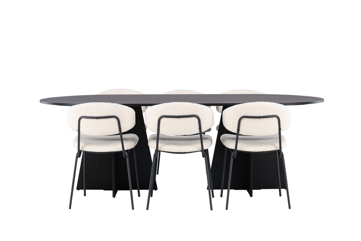Venture Design Bootcut & Chico Ovala Matbord 230 x 115 Svart + Matstolar 2-pack Vit