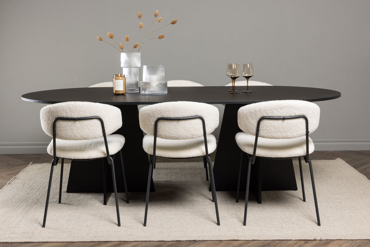 Venture Design Bootcut & Chico Ovala Matbord 230 x 115 Svart + Matstolar 2-pack Vit