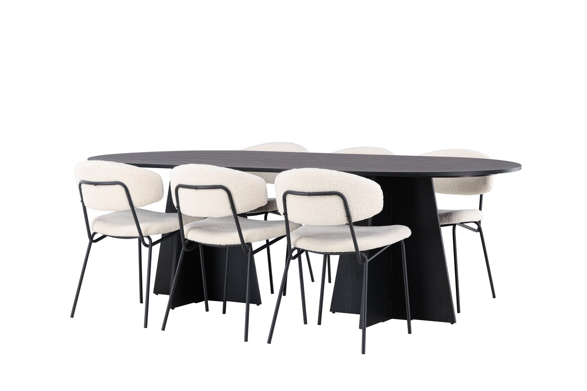 Venture Design Bootcut & Chico Ovala Matbord 230 x 115 Svart + Matstolar 2-pack Vit