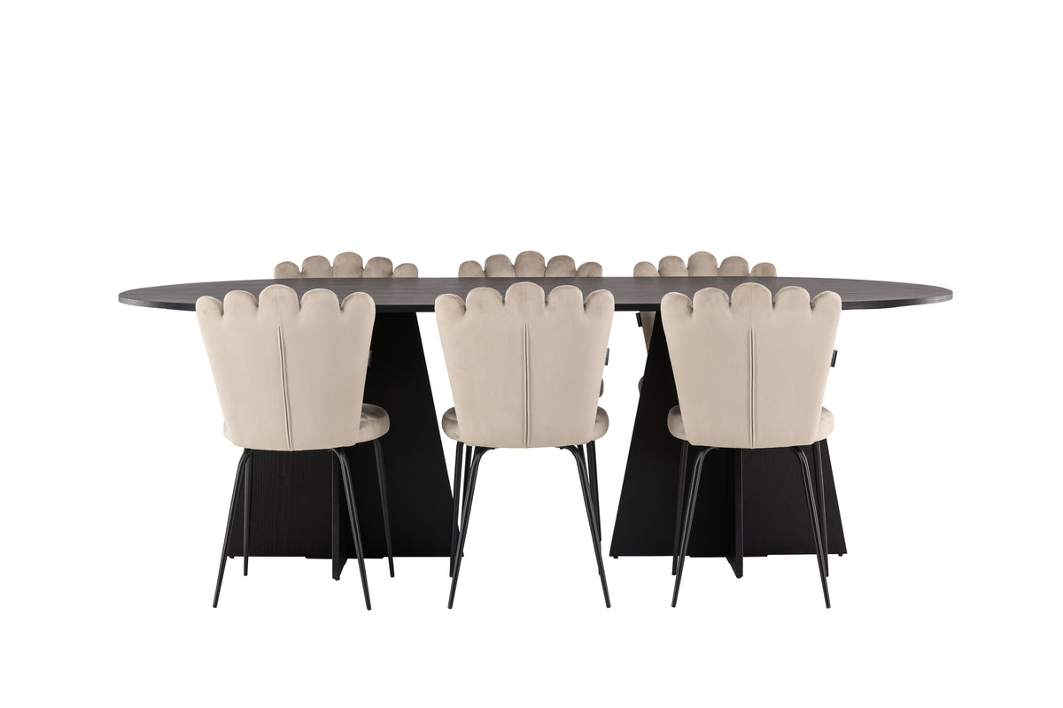 Venture Design Limhamn & Bootcut Matstolar 2-pack Beige + Ovala Matbord 230 x 115 Svart