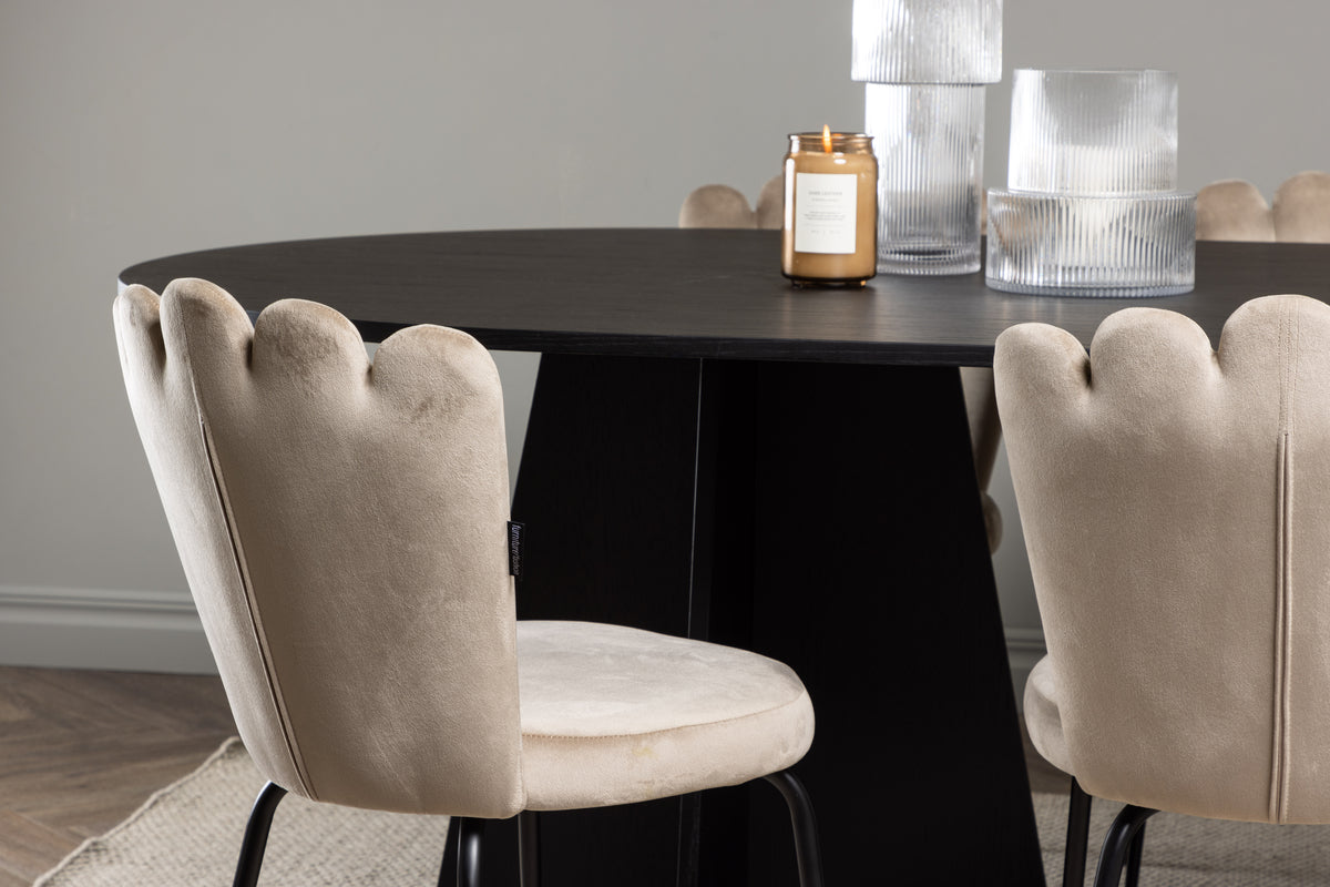 Venture Design Limhamn & Bootcut Matstolar 2-pack Beige + Ovala Matbord 230 x 115 Svart