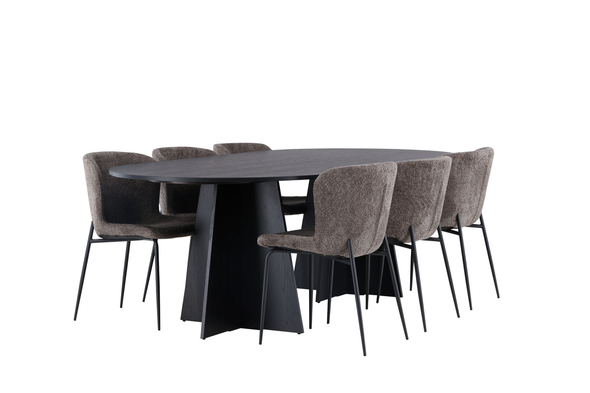 Venture Design Bootcut & Modesto Ovala Matbord 230 x 115 Svart + Matstolar 2-pack Beige