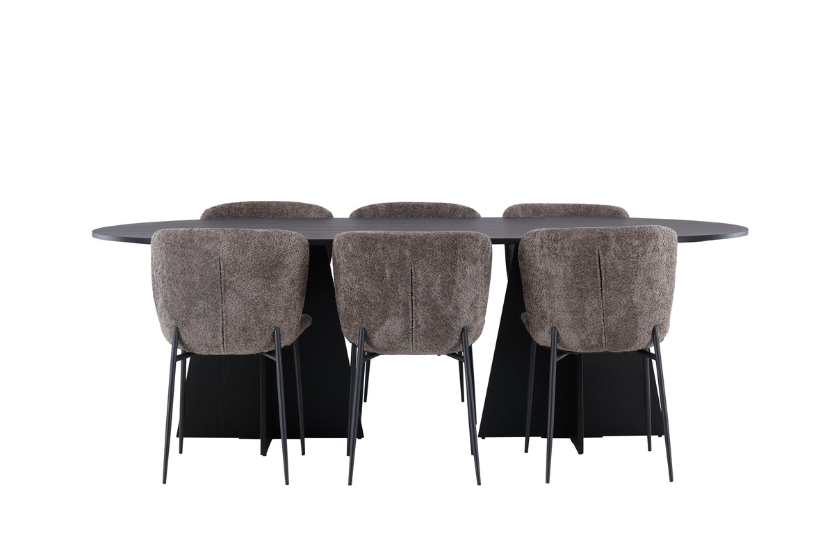 Venture Design Bootcut & Modesto Ovala Matbord 230 x 115 Svart + Matstolar 2-pack Beige