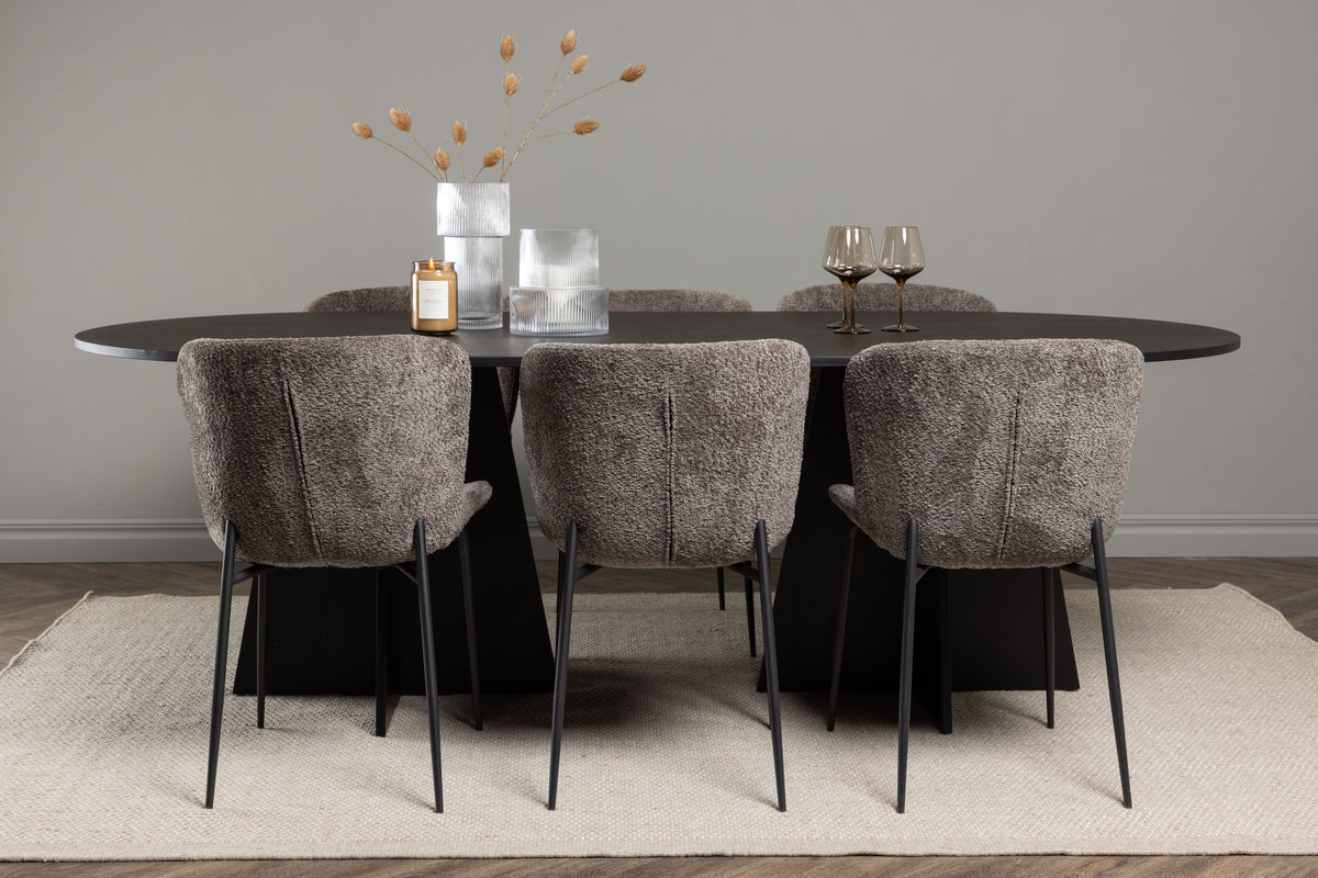 Venture Design Bootcut & Modesto Ovala Matbord 230 x 115 Svart + Matstolar 2-pack Beige