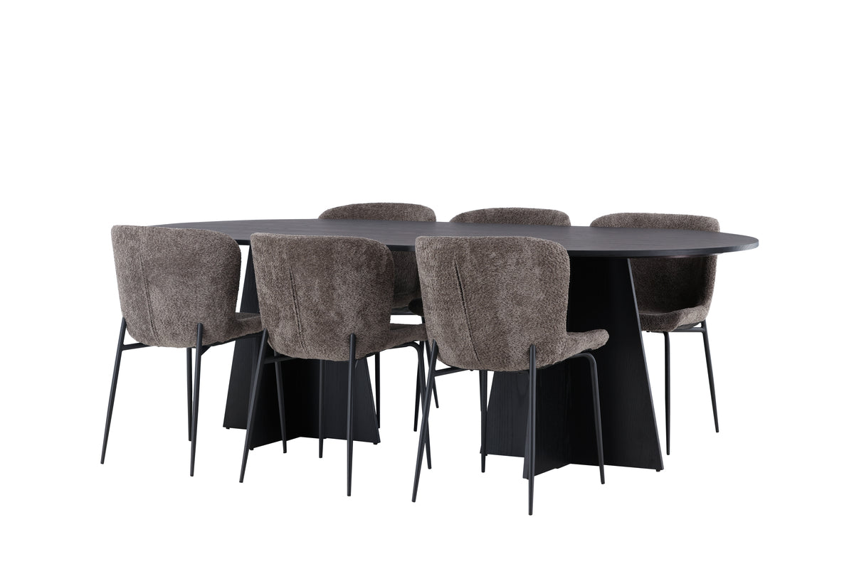 Venture Design Bootcut & Modesto Ovala Matbord 230 x 115 Svart + Matstolar 2-pack Beige