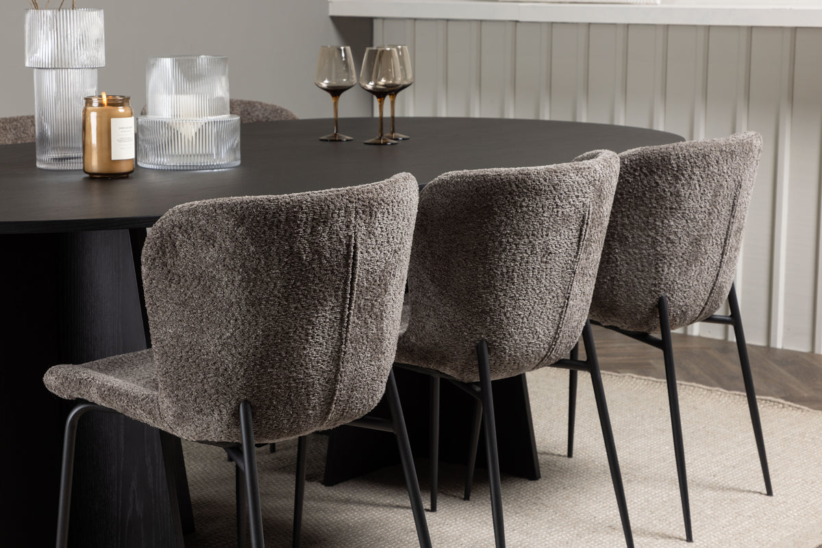 Venture Design Bootcut & Modesto Ovala Matbord 230 x 115 Svart + Matstolar 2-pack Beige