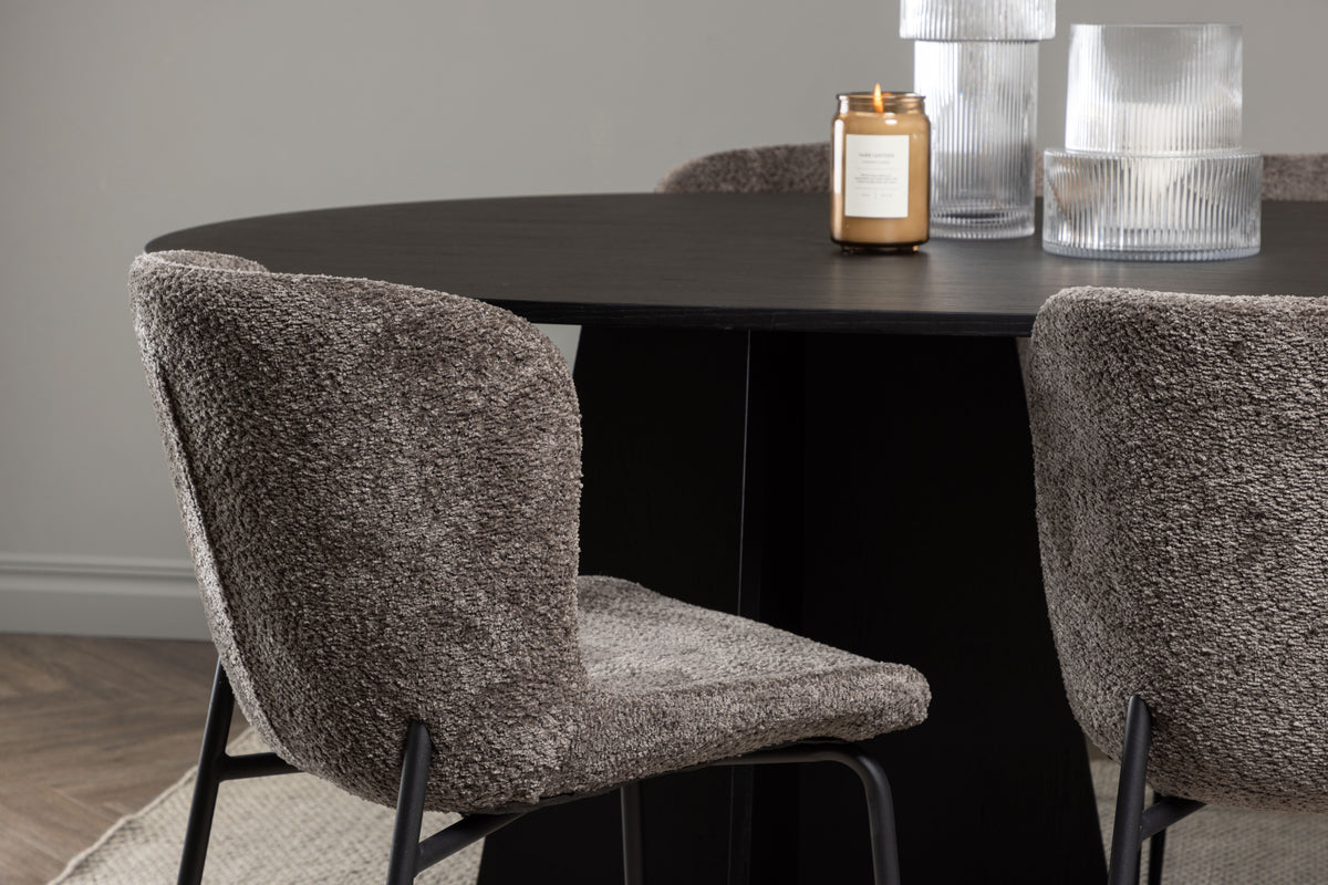Venture Design Bootcut & Modesto Ovala Matbord 230 x 115 Svart + Matstolar 2-pack Beige