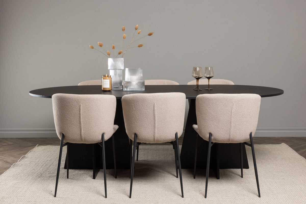 Venture Design Bootcut & Modesto Ovala Matbord 230 x 115 Svart + Matstolar 2-pack Brun