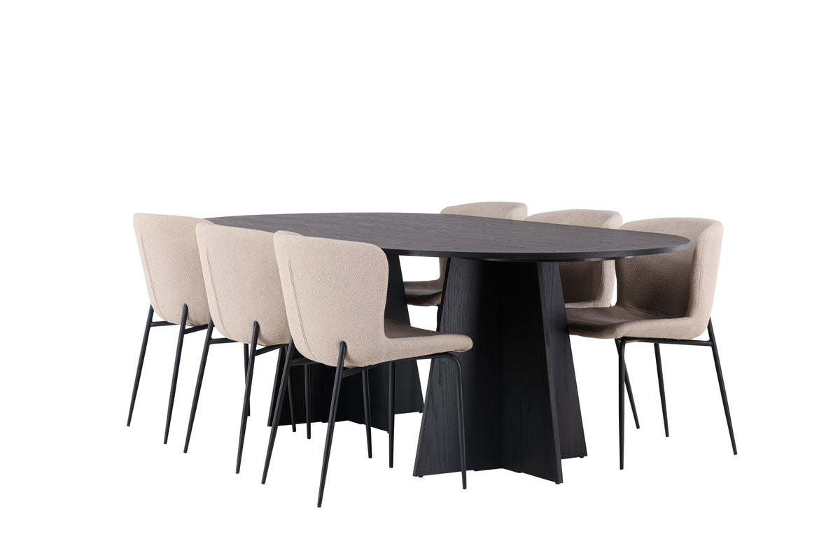 Venture Design Bootcut & Modesto Ovala Matbord 230 x 115 Svart + Matstolar 2-pack Brun