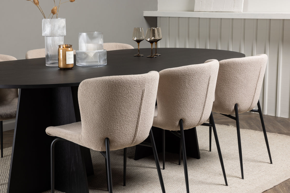 Venture Design Bootcut & Modesto Ovala Matbord 230 x 115 Svart + Matstolar 2-pack Brun