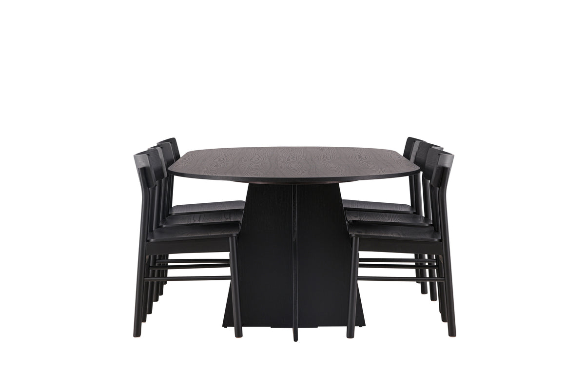 Venture Design Bootcut & Montros Ovala Matbord 230 x 115 Svart + Matstolar 2-pack Svart