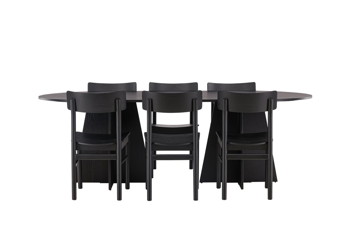 Venture Design Bootcut & Montros Ovala Matbord 230 x 115 Svart + Matstolar 2-pack Svart