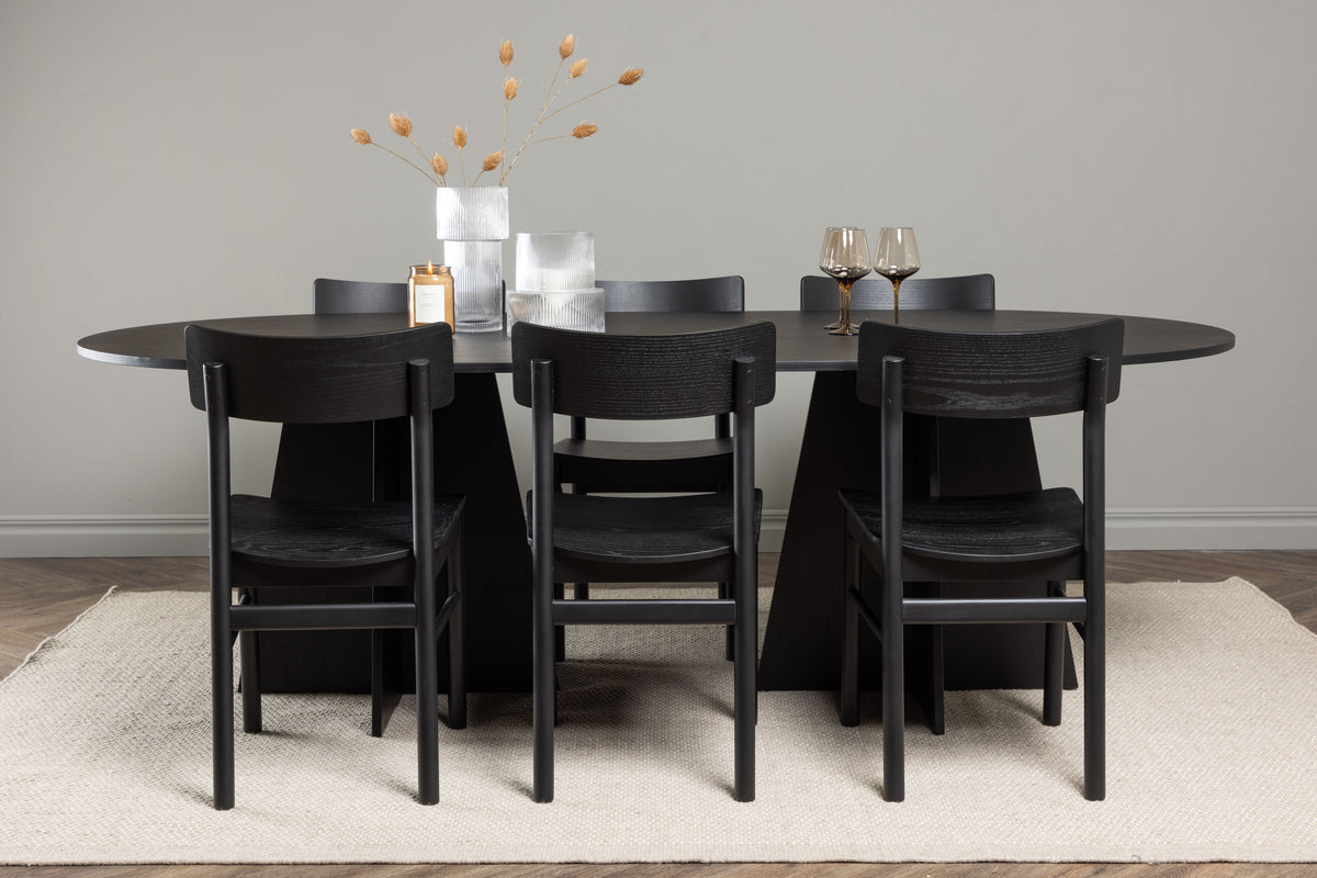 Venture Design Bootcut & Montros Ovala Matbord 230 x 115 Svart + Matstolar 2-pack Svart