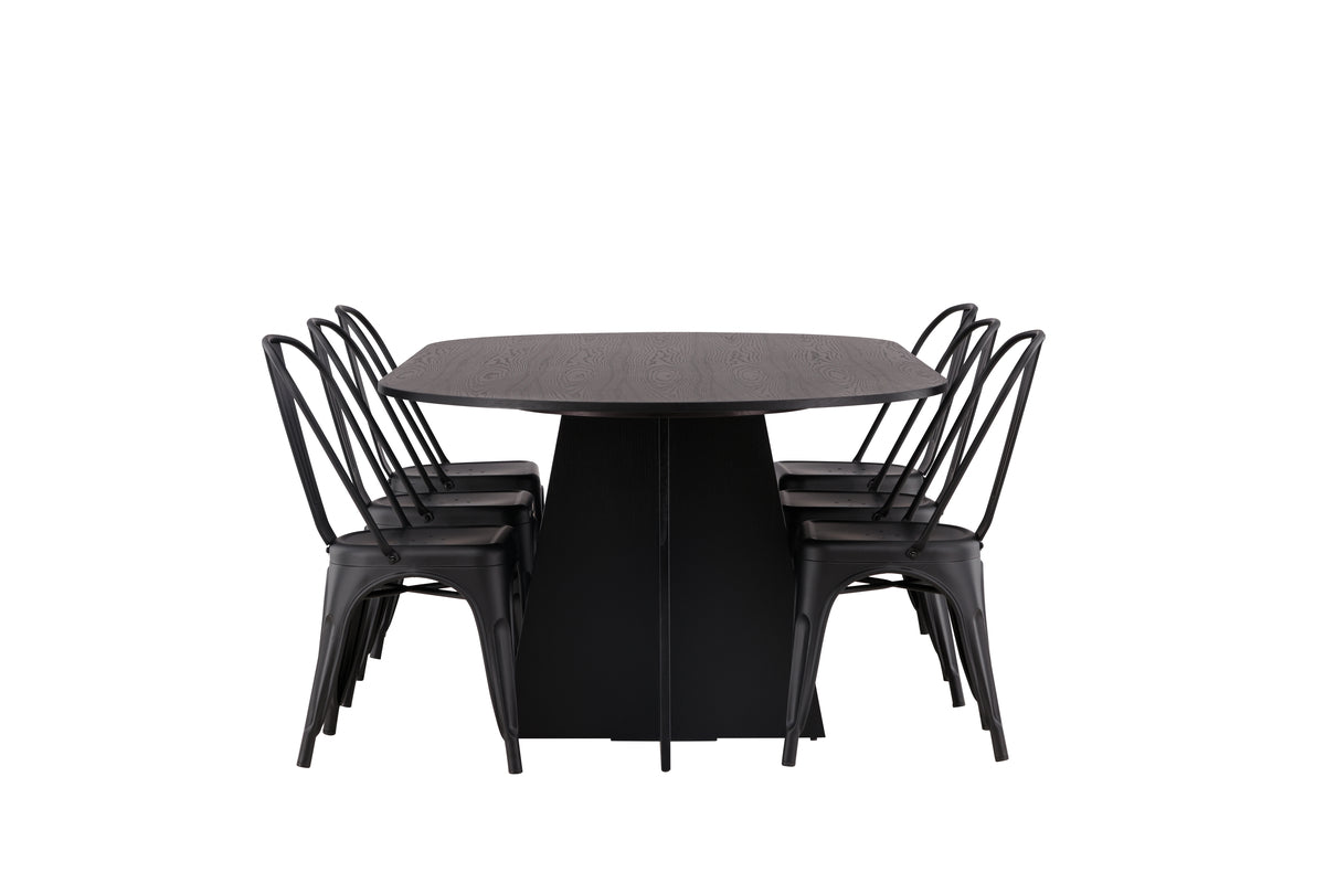 Venture Design Bootcut & Tempe Ovala Matbord 230 x 115 Svart + Matstolar 4-pack Svart