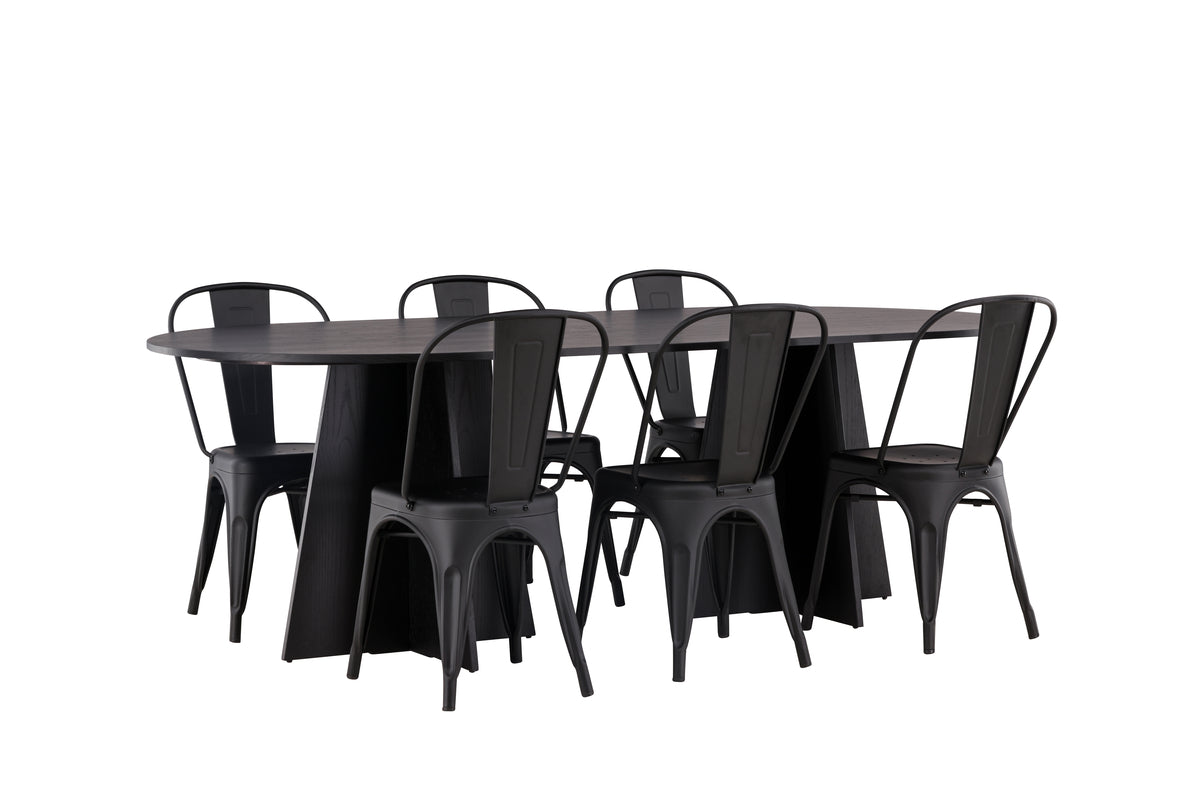 Venture Design Bootcut & Tempe Ovala Matbord 230 x 115 Svart + Matstolar 4-pack Svart