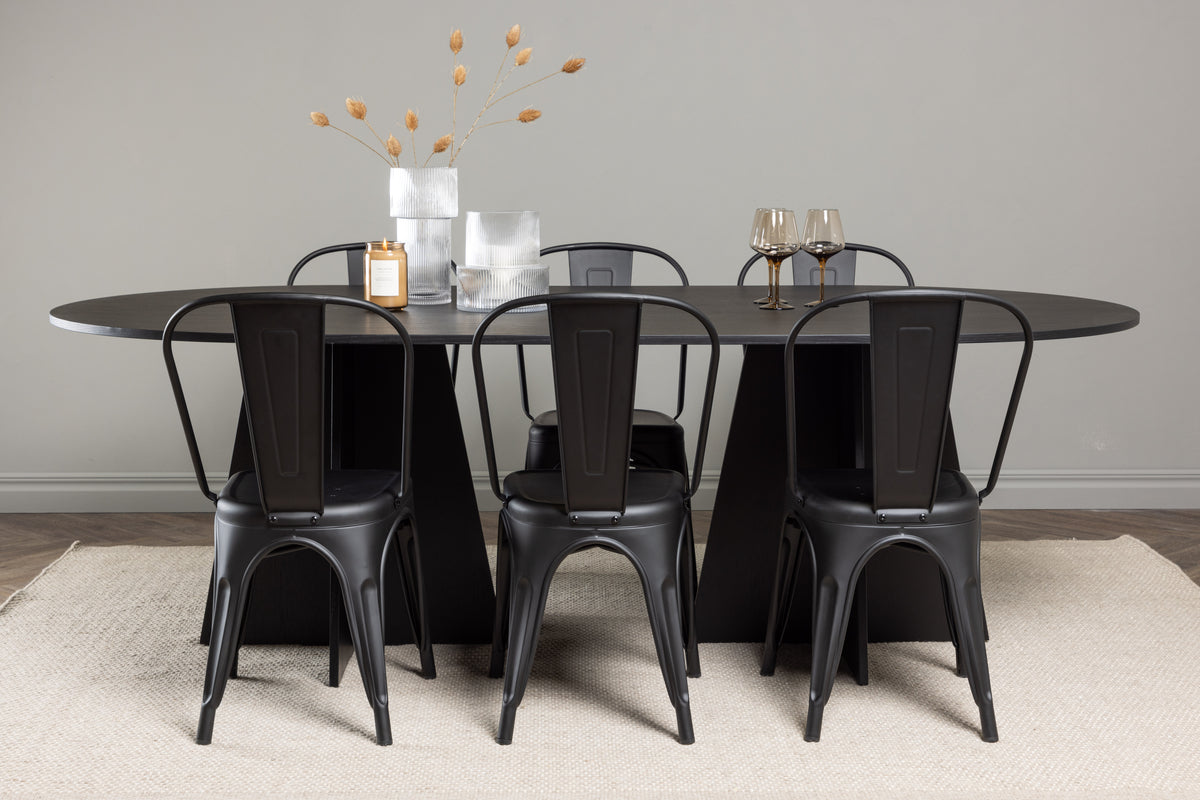 Venture Design Bootcut & Tempe Ovala Matbord 230 x 115 Svart + Matstolar 4-pack Svart