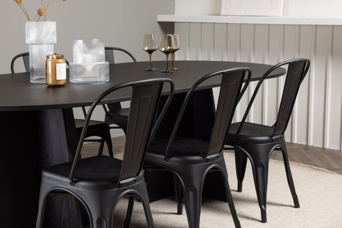 Venture Design Bootcut & Tempe Ovala Matbord 230 x 115 Svart + Matstolar 4-pack Svart