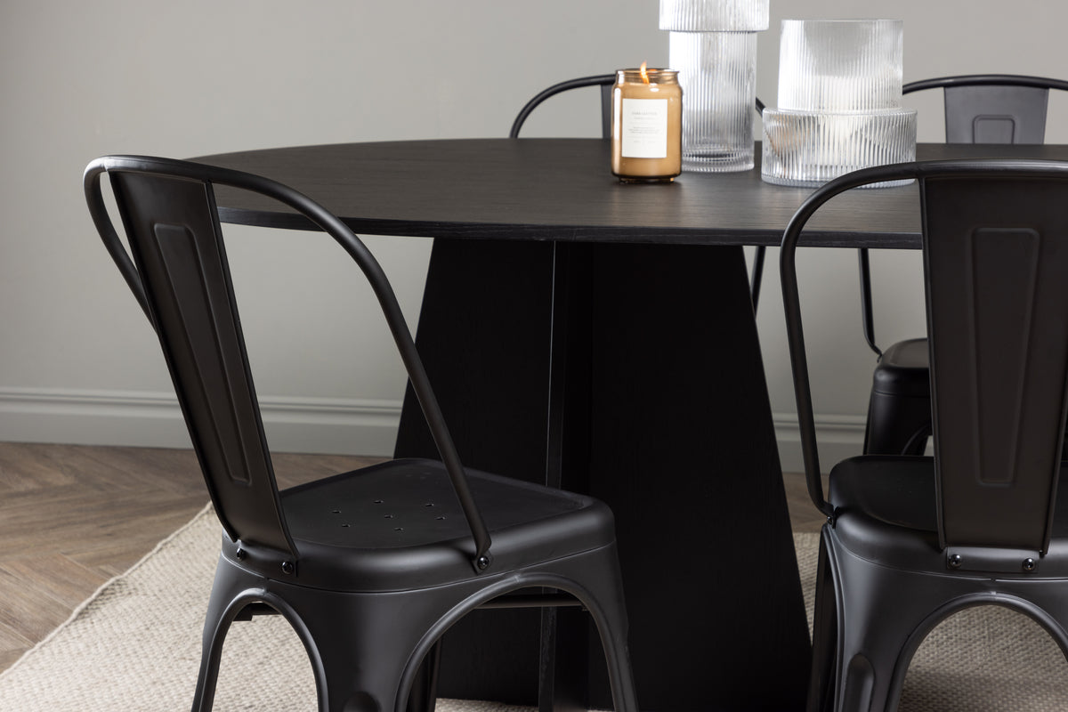 Venture Design Bootcut & Tempe Ovala Matbord 230 x 115 Svart + Matstolar 4-pack Svart
