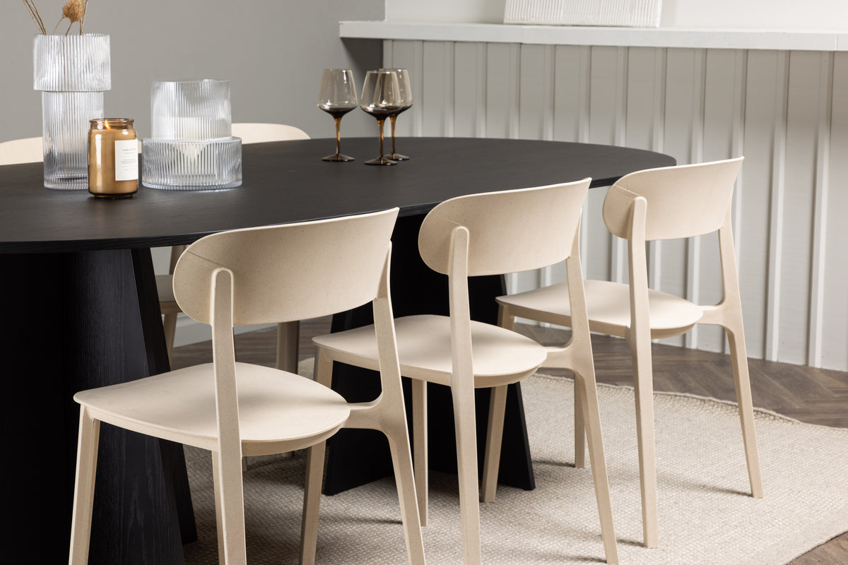 Venture Design Bootcut & Åstol Ovala Matbord 230 x 115 Svart + Matstolar 2-pack Beige