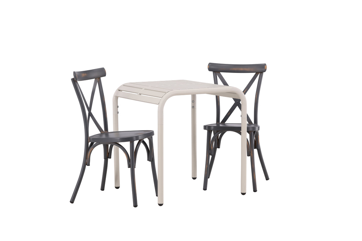 Venture Design Borneo & Tablas Cafebord 70 x 70 Beige + Matstolar 2-pack Mörkgrå