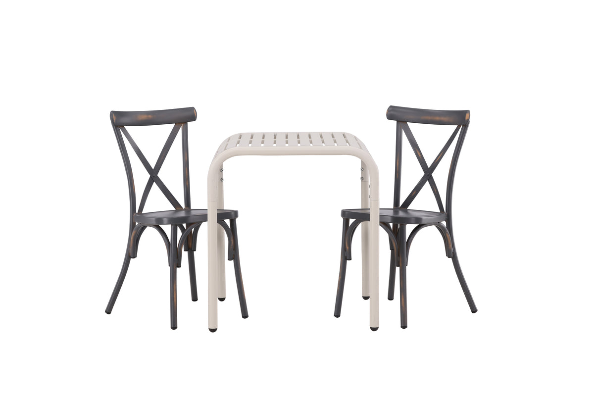 Venture Design Borneo & Tablas Cafebord 70 x 70 Beige + Matstolar 2-pack Mörkgrå