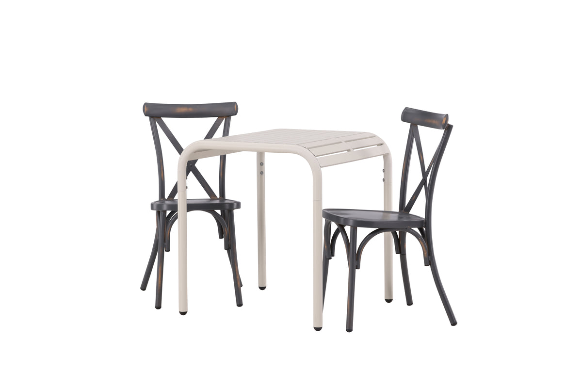 Venture Design Borneo & Tablas Cafebord 70 x 70 Beige + Matstolar 2-pack Mörkgrå