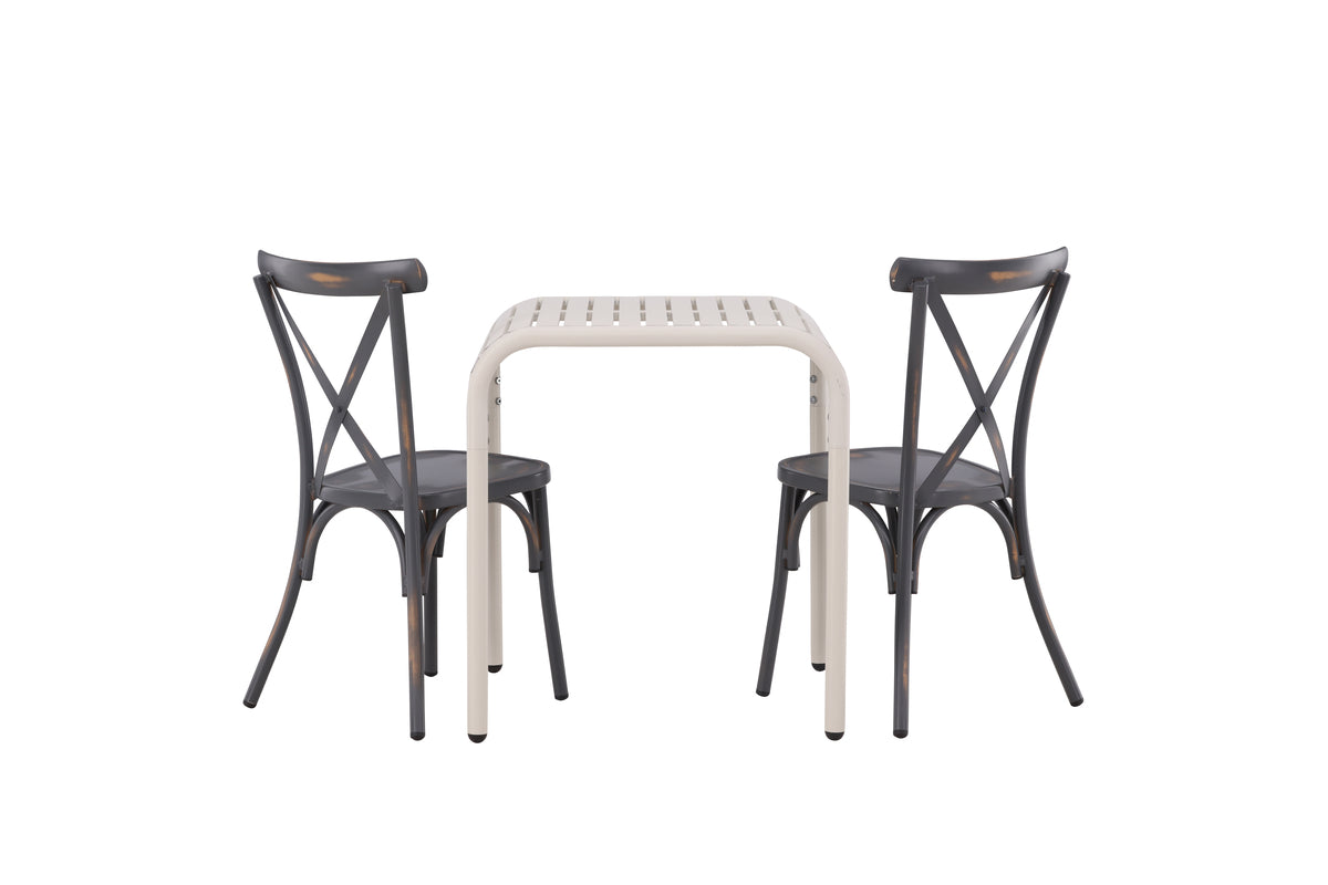 Venture Design Borneo & Tablas Cafebord 70 x 70 Beige + Matstolar 2-pack Mörkgrå