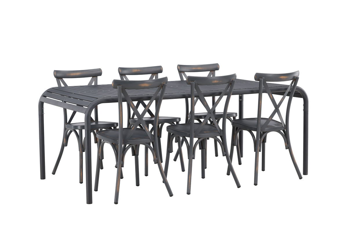 Venture Design Borneo & Tablas Rektangulära Matbord 200 x 100 Svart + Matstolar 2-pack Mörkgrå
