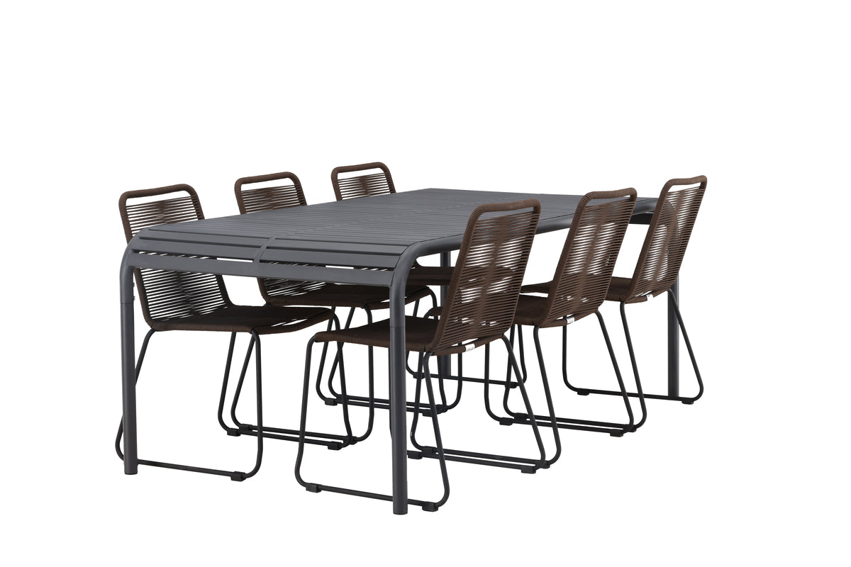 Venture Design Borneo & Lindos Rektangulära Matbord 200 x 100 Svart + Matstolar 2-pack Brun/Svart