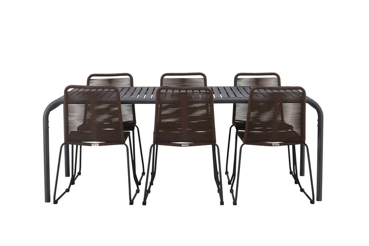 Venture Design Borneo & Lindos Rektangulära Matbord 200 x 100 Svart + Matstolar 2-pack Brun/Svart