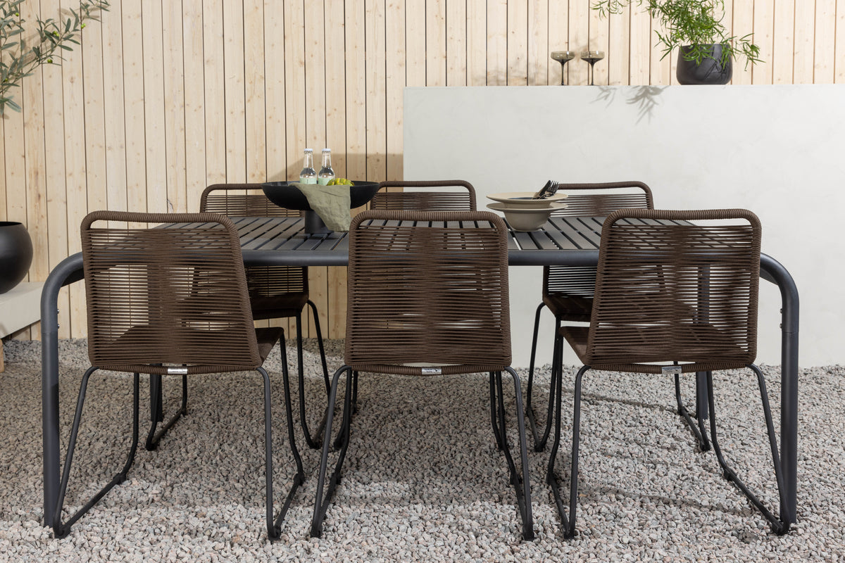 Venture Design Borneo & Lindos Rektangulära Matbord 200 x 100 Svart + Matstolar 2-pack Brun/Svart