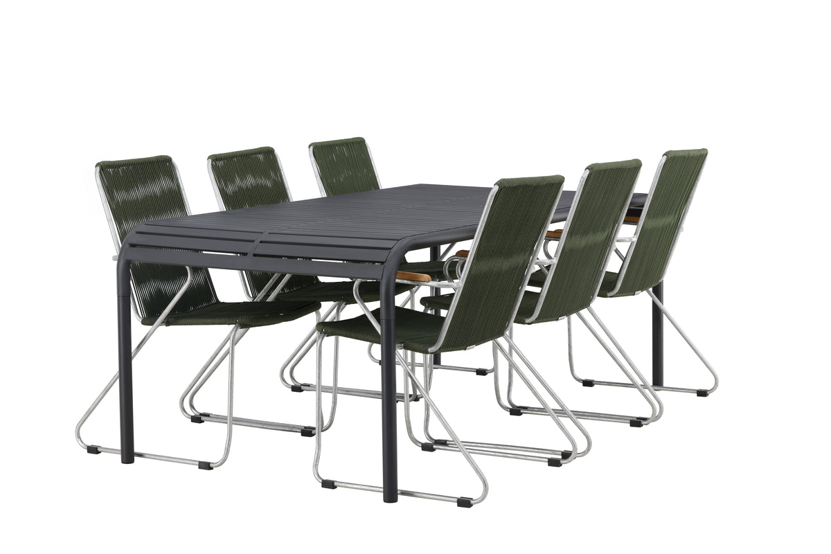 Venture Design Borneo & Bois Rektangulära Matbord 200 x 100 Svart + Matstolar 2-pack Grön