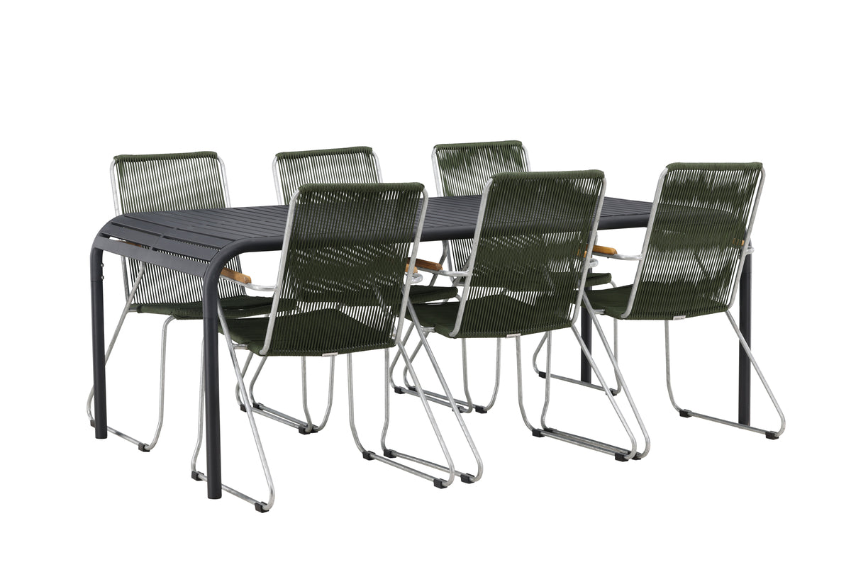 Venture Design Borneo & Bois Rektangulära Matbord 200 x 100 Svart + Matstolar 2-pack Grön