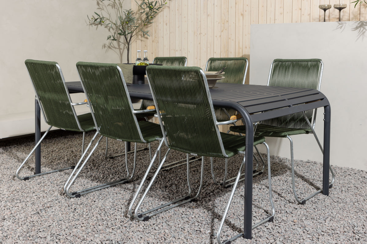 Venture Design Borneo & Bois Rektangulära Matbord 200 x 100 Svart + Matstolar 2-pack Grön