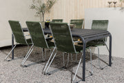 Venture Design Borneo & Bois Rektangulära Matbord 200 x 100 Svart + Matstolar 2-pack Grön