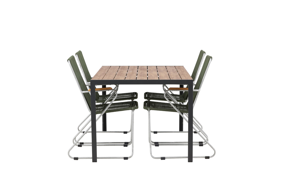 Venture Design Break & Bois Rektangulära Matbord 150 x 90 Svart + Matstolar 2-pack Grön