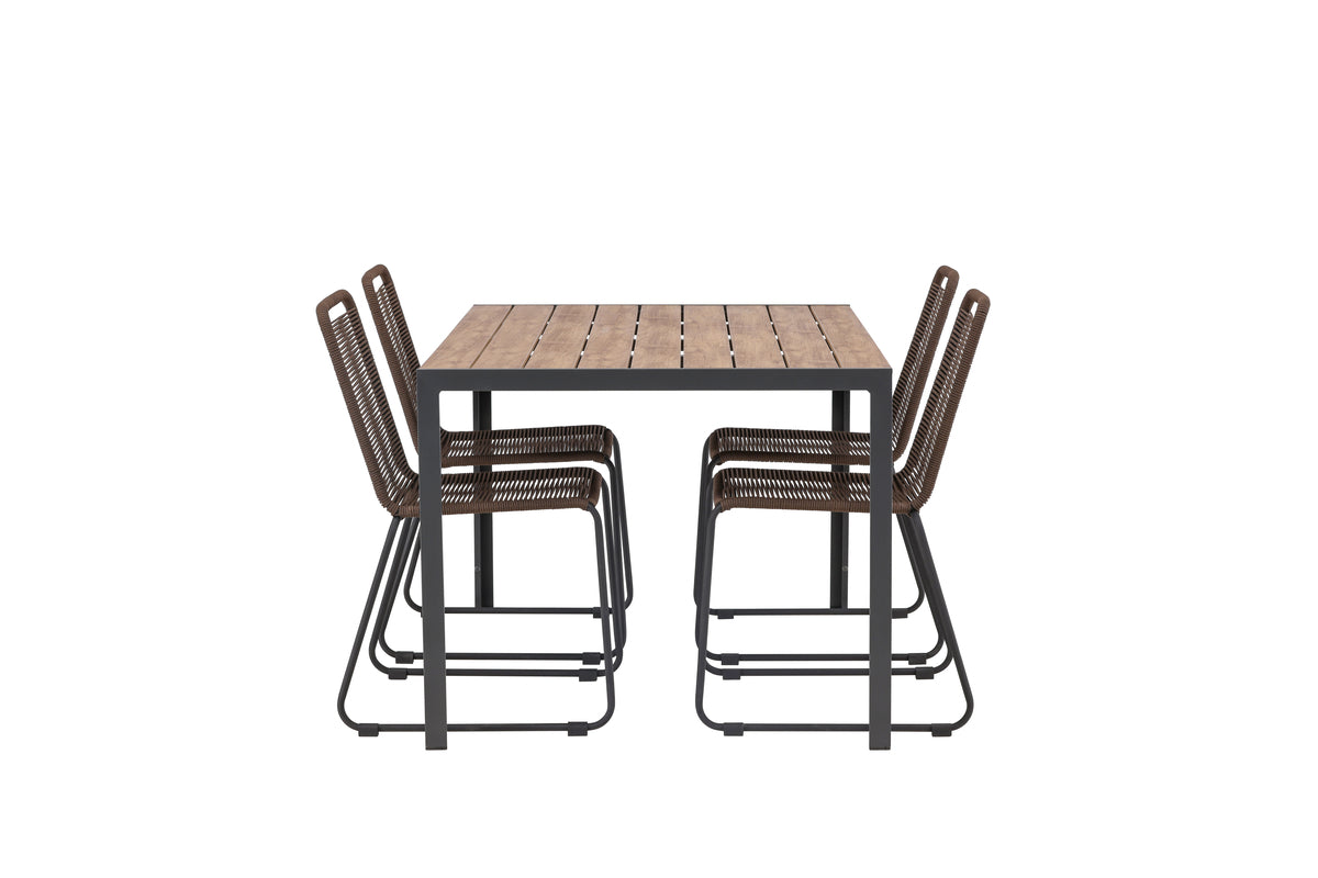 Venture Design Break & Lindos Rektangulära Matbord 150x90 Svart + Matstolar Brun