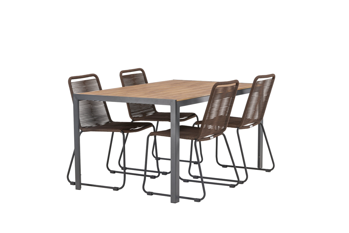 Venture Design Break & Lindos Rektangulära Matbord 150x90 Svart + Matstolar Brun