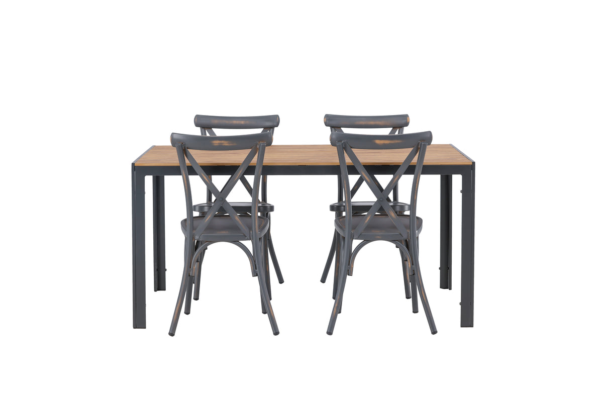 Venture Design Break & Tablas Rektangulära Matbord 150 x 90 Svart + Matstolar 2-pack Mörkgrå