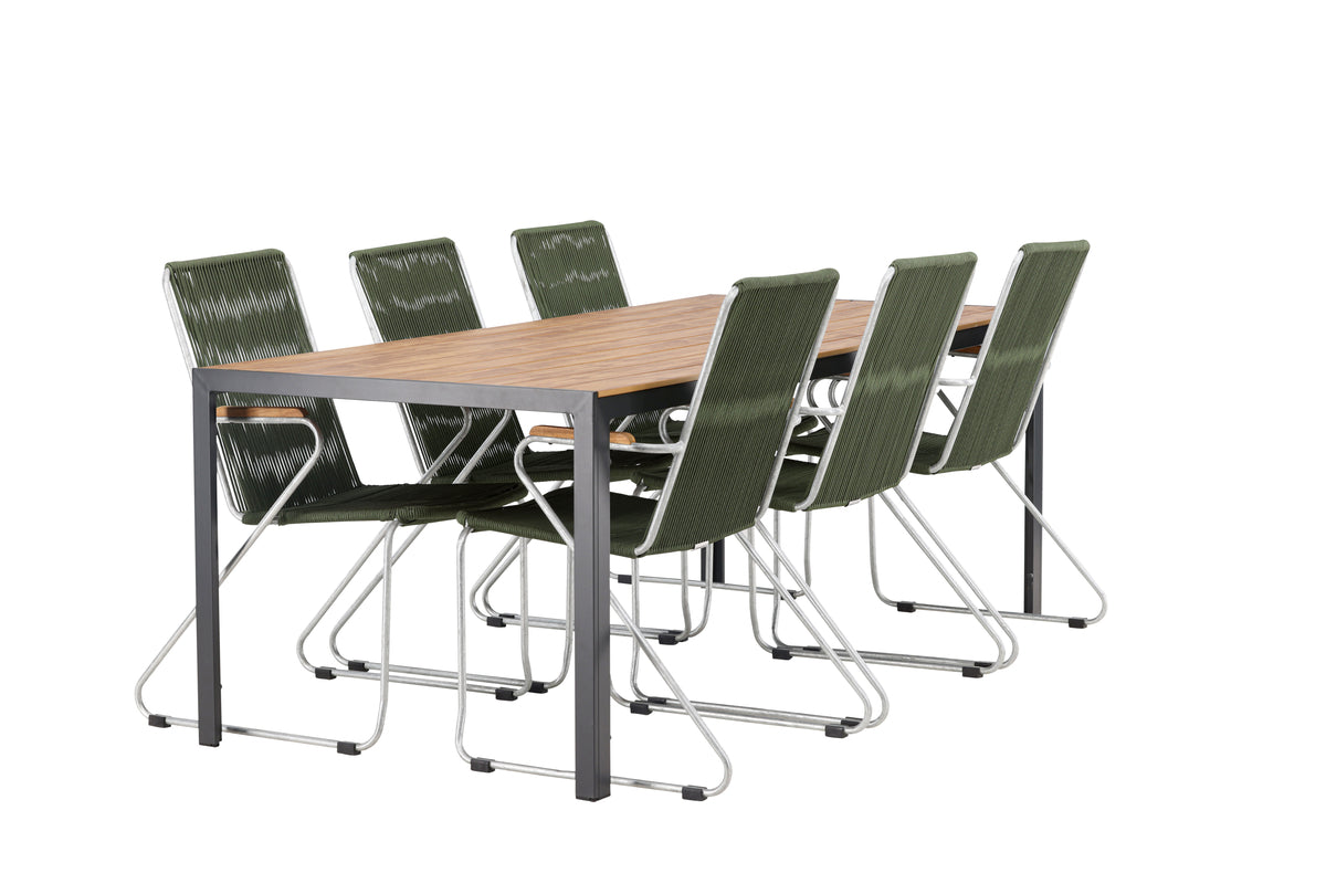 Venture Design Break & Bois Rektangulära Matbord 205x90x74 Natur + Matstolar Grön