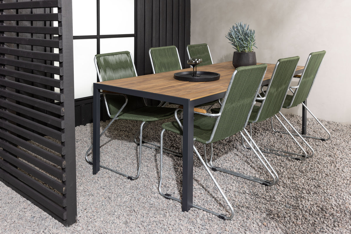 Venture Design Break & Bois Rektangulära Matbord 205x90x74 Natur + Matstolar Grön