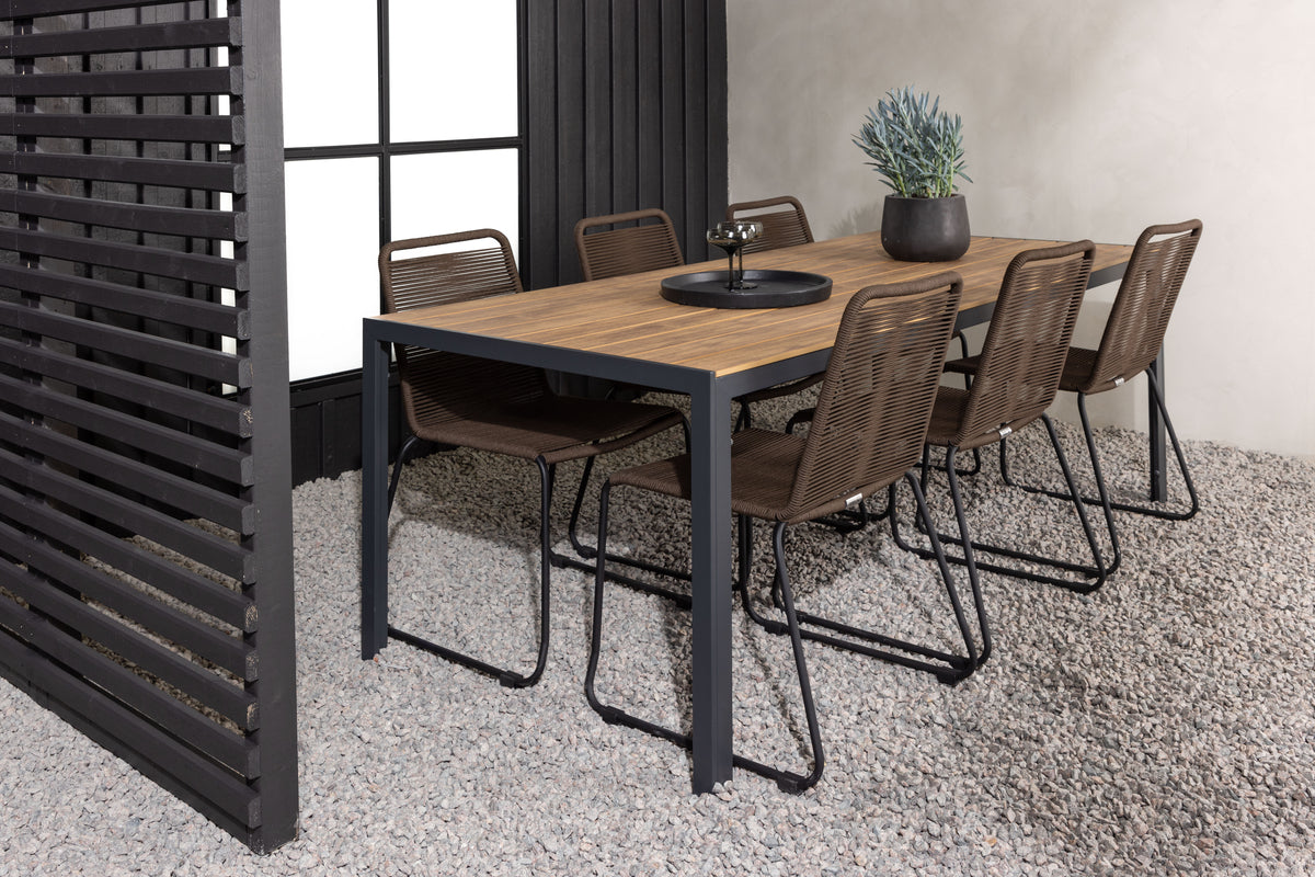 Venture Design Break & Lindos Rektangulära Matbord 205x90x74 Natur + Matstolar Brun